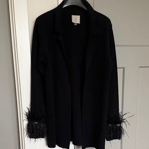 Sioni Black Jacket with Feather Trim Cuffs